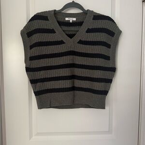 Madewell Gray and navy Striped V-Neck cropped Sweater Vest